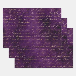Gold Cursive on Deep Purple  Wrapping Paper Sheet