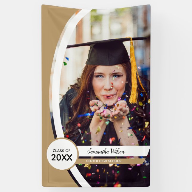 Gold Curved Frame Photo Graduation Banner (Vertical)
