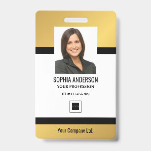 Gold   Custom Employee Photo, Bar Code, Logo, Name ID Badge