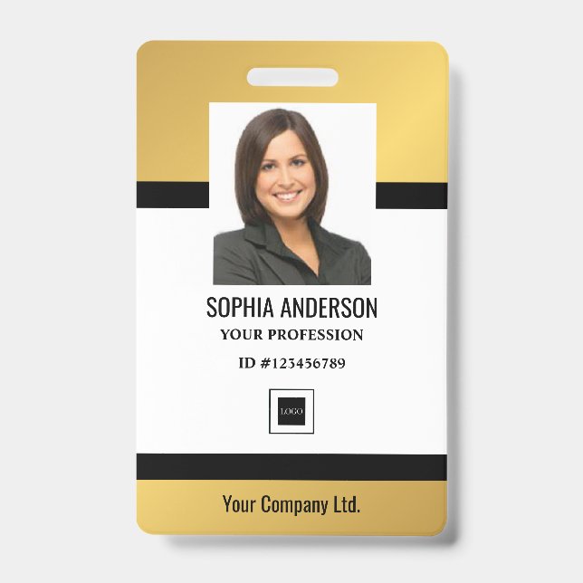 Gold | Custom Employee Photo, Bar Code, Logo, Name ID Badge (Front)