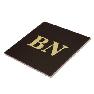 Gold custom initials minimalist brown ceramic tile
