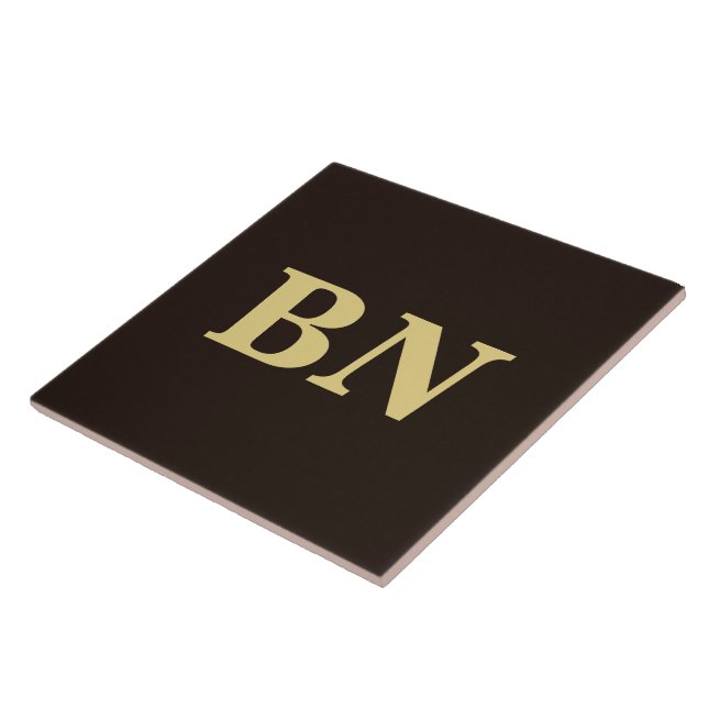 Gold custom initials minimalist brown ceramic tile (Side)