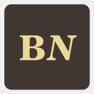 Gold custom initials minimalist brown square sticker
