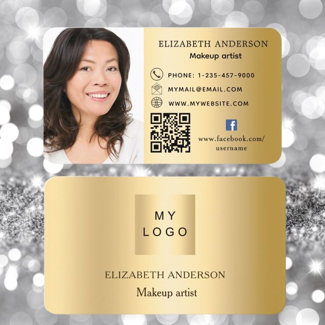 Gold custom logo photo Qr code social media Business Card (Creator Uploaded)
