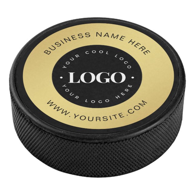 Gold Custom Logo & Text Company Business Branded   Hockey Puck (3/4)