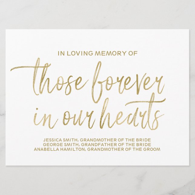 Gold Custom Memorial Sign | Stylish Hand Lettered Program (Front)