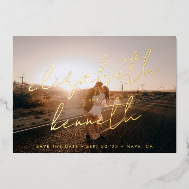 Gold Custom Modern Names Photo Save The Date (Front)