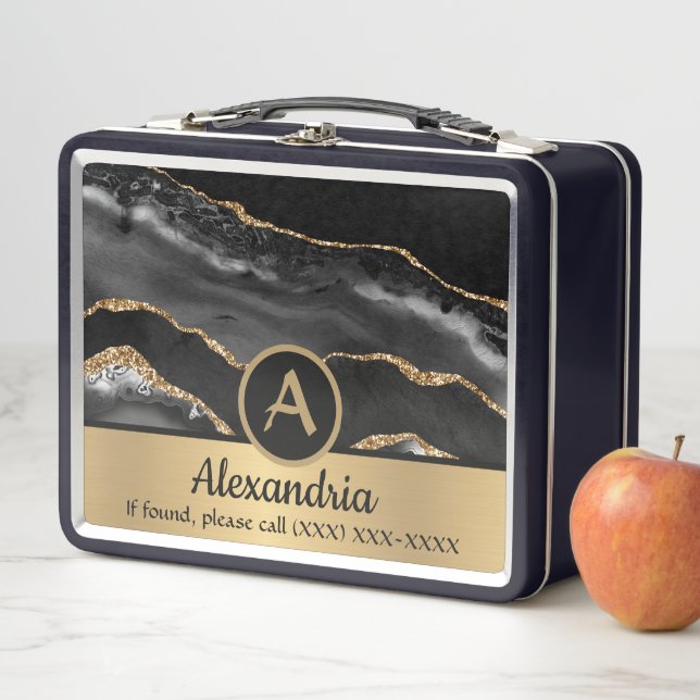 Gold Custom Monogram Name Luxury Chic  Metal Lunch Box (In Situ)
