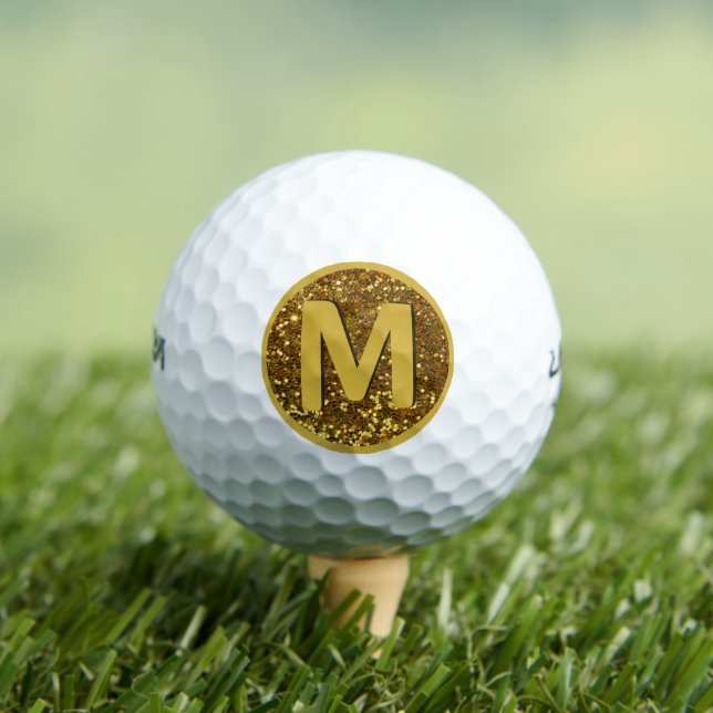 Gold Custom Monogrammed Initial Shiny Glitter Golf Balls (Insitu Tee)