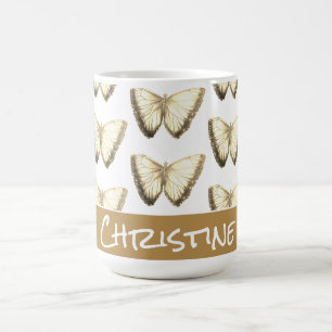 Gold Custom Name Cute Beautiful Butterfly Coffee Mug