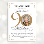 Gold Custom Photo 90th Birthday Thank You Card<br><div class="desc">Gold Custom Photo 90th Birthday Thank You Card. An elegantly designed special birthday celebration thank you card,  featuring a custom photo of birthday person and script calligraphy with vintage flourish elements. Simple enough to fit a variety of themes and colours! Need help with the template? Simply contact me!</div>