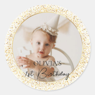 Gold Custom Photo Birthday Classic Round Sticker