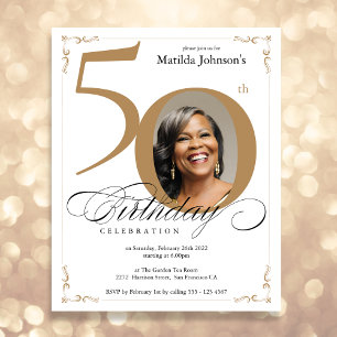 Gold Custom Photo Budget 50th Birthday Invitation