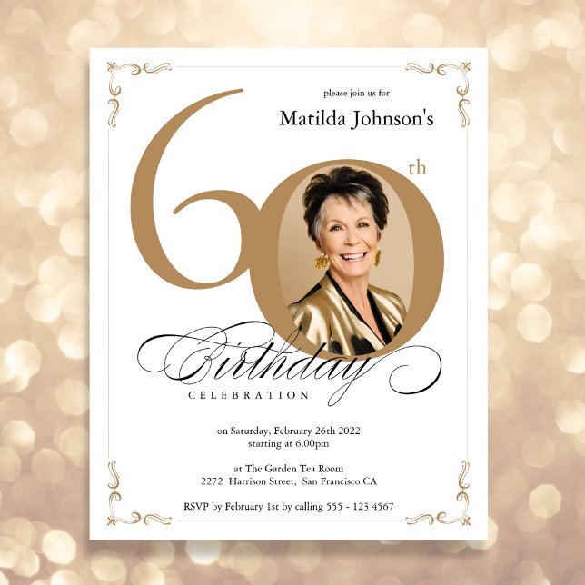 Gold Custom Photo Budget 60th Birthday Invitation (Mockup View)