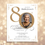 Gold Custom Photo Budget 80th Birthday Invitation<br><div class="desc">Gold Custom Photo Budget 80th Birthday Invitation. And elegantly designed special birthday celebration invitation,  featuring a custom photo of birthday person and script calligraphy with vintage flourish elements. Simple enough to fit a variety of themes and colours!
Need help? Simply contact me!</div>