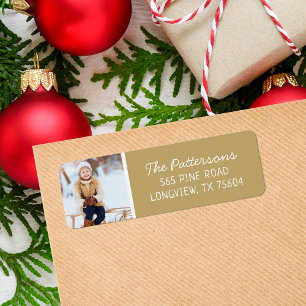 Gold Custom Photo Holiday Return Address Return Address Label