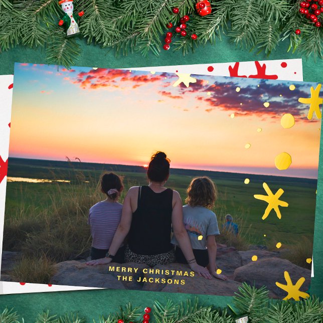 GOLD custom text overlay Merry Christmas Photo Foil Holiday Card (Creator Uploaded)