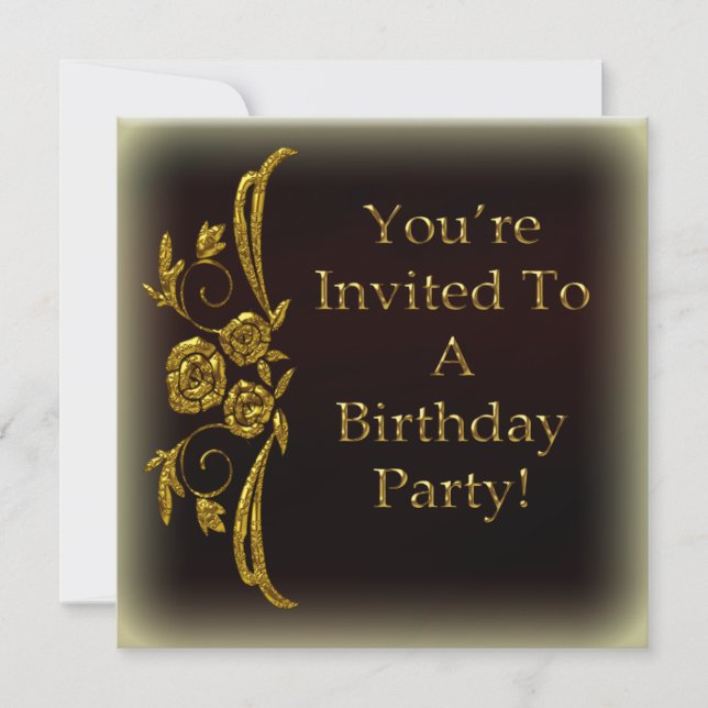 Gold Customised Birthday Party Invitations (Front)