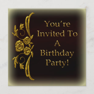 Gold Customised Birthday Party Invitations