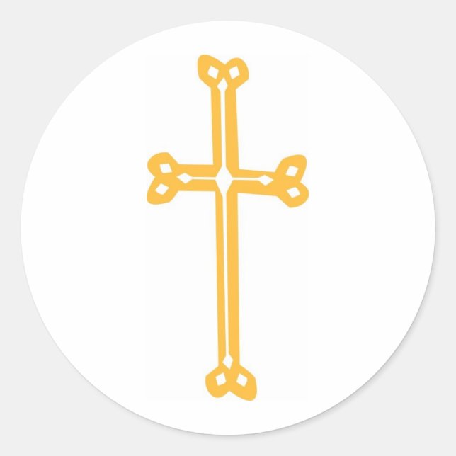 Gold Cut Out Ornate Cross Classic Round Sticker (Front)