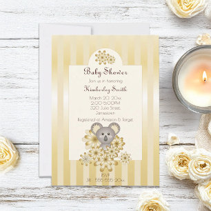 Gold Cute Koala Bear Gender Neutral Baby Shower Invitation