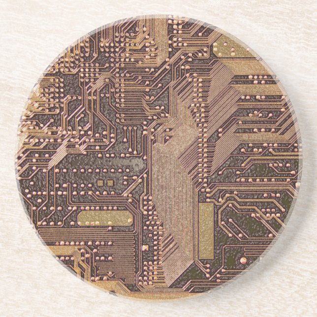 Gold Cyber Circuit Board Tech Art Electronics Coaster (Front)