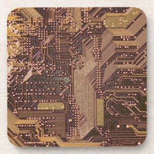 Gold Cyber Circuit Board Tech Art Electronics Coaster