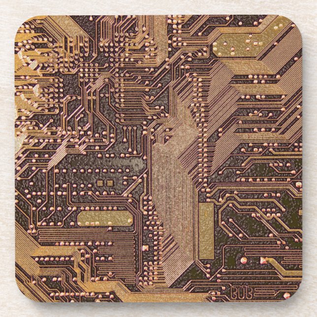 Gold Cyber Circuit Board Tech Art Electronics Coaster (Front)