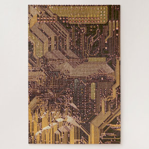 Gold Cyber Circuit Board Tech Art Electronics Jigsaw Puzzle