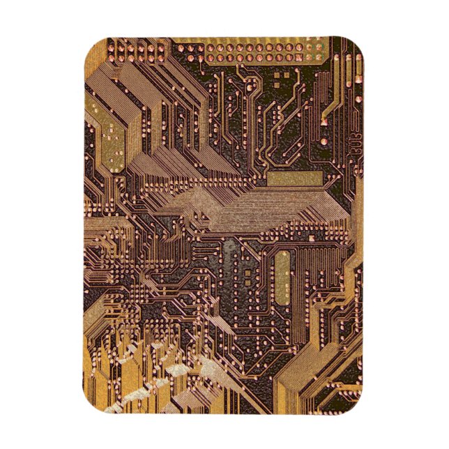 Gold Cyber Circuit Board Tech Art Electronics Magnet (Vertical)