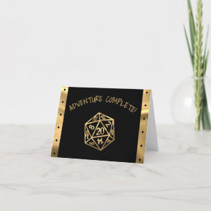 Gold D20 Adventure Complete   Tabletop Role Player Thank You Card