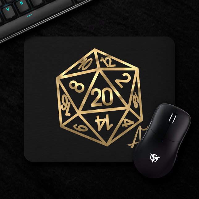 Gold D20 Crit AF | Tabletop Role Player Dice Mouse Pad (Creator Uploaded)