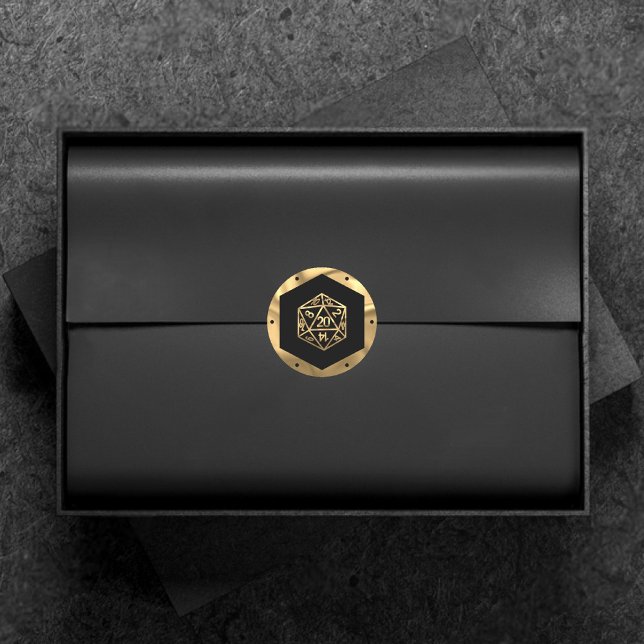 Gold D20 Crit | Tabletop Role Player Dice Classic Round Sticker (Creator Uploaded)