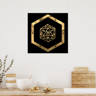 Gold D20 Crit   Tabletop Role Player Dice Poster
