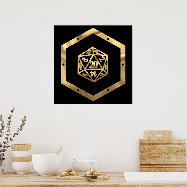 Gold D20 Crit | Tabletop Role Player Dice Poster (Kitchen)