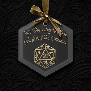 Gold D20 Critmas   Tabletop Role Player Dice Ceramic Ornament