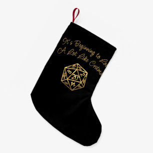 Gold D20 Critmas Tabletop Role Player Dice Small Christmas Stocking