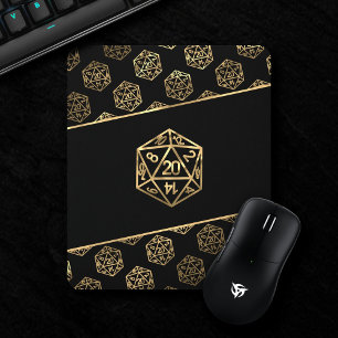 Gold D20 Pattern   Tabletop Role Player Dice Mouse Pad