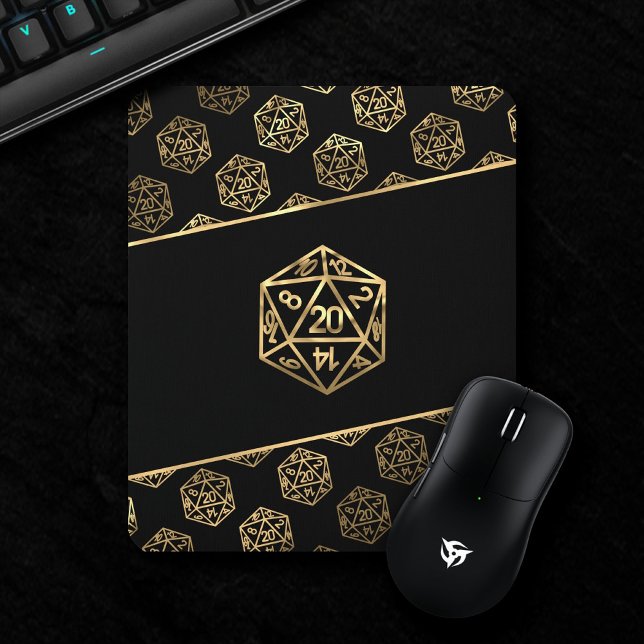 Gold D20 Pattern | Tabletop Role Player Dice Mouse Pad (Creator Uploaded)
