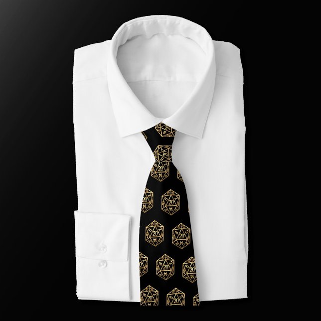 Gold D20 Pattern | Tabletop Role Player Dice Tie (Creator Uploaded)