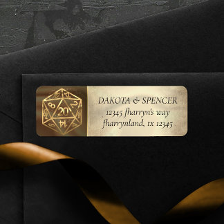 Gold D20 | Tabletop Role Player Dice Address Return Address Label