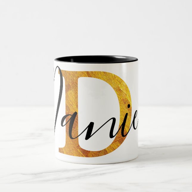 Gold 'D' Monogram w/ Personalised Name Two-Tone Coffee Mug (Center)