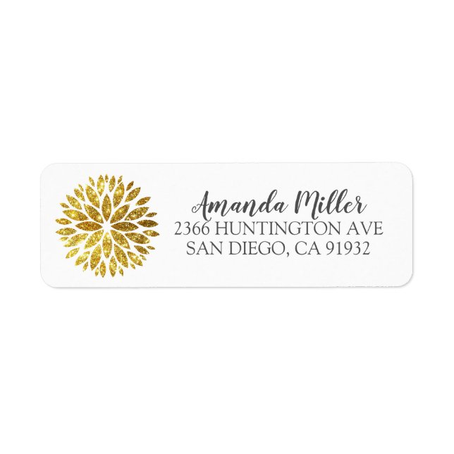 Gold Dahlia Floral Return Address Label (Front)