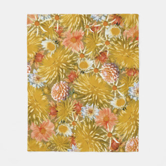 Gold dahlia flowers, vintage floral design. fleece blanket