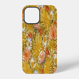Gold dahlia flowers, vintage floral design. iPhone 12 case