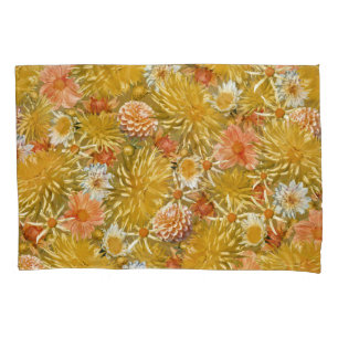 Gold dahlia flowers, vintage floral design. pillowcase