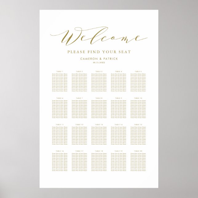 Gold Dainty Script Wedding Seating Chart (Front)