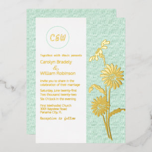 Gold Daisies Monogrammed Wedding Foil Invitation