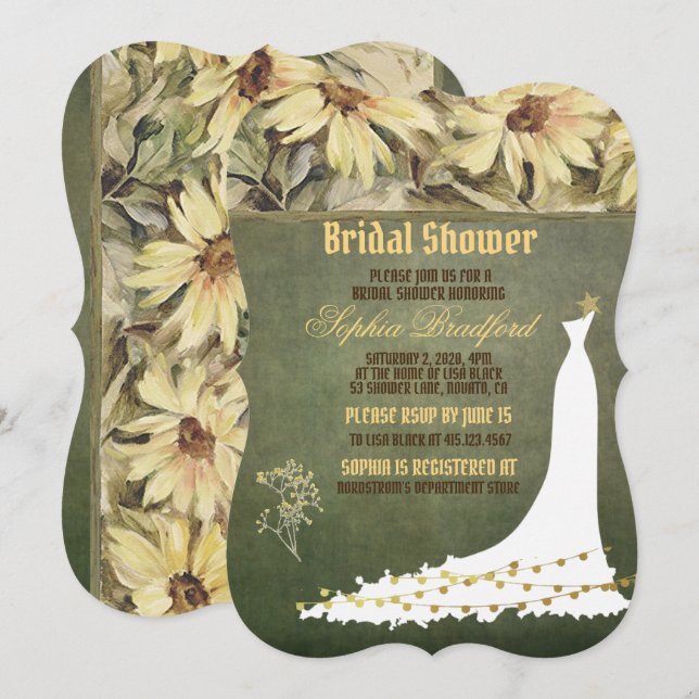 Gold Daisies With Sage Wedding Bridal Shower Card (Front/Back)