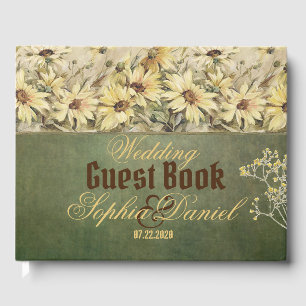 Gold Daisies With Sage Wedding Guest Book